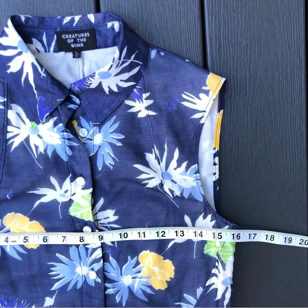 Creatures of the Wind Retro Midi Dress Size 6 Blue Floral 60s Housewife Mad Men - Picture 8 of 10